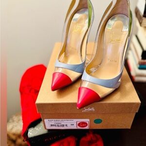 Christian Louboutin Red and Light Blue Heels